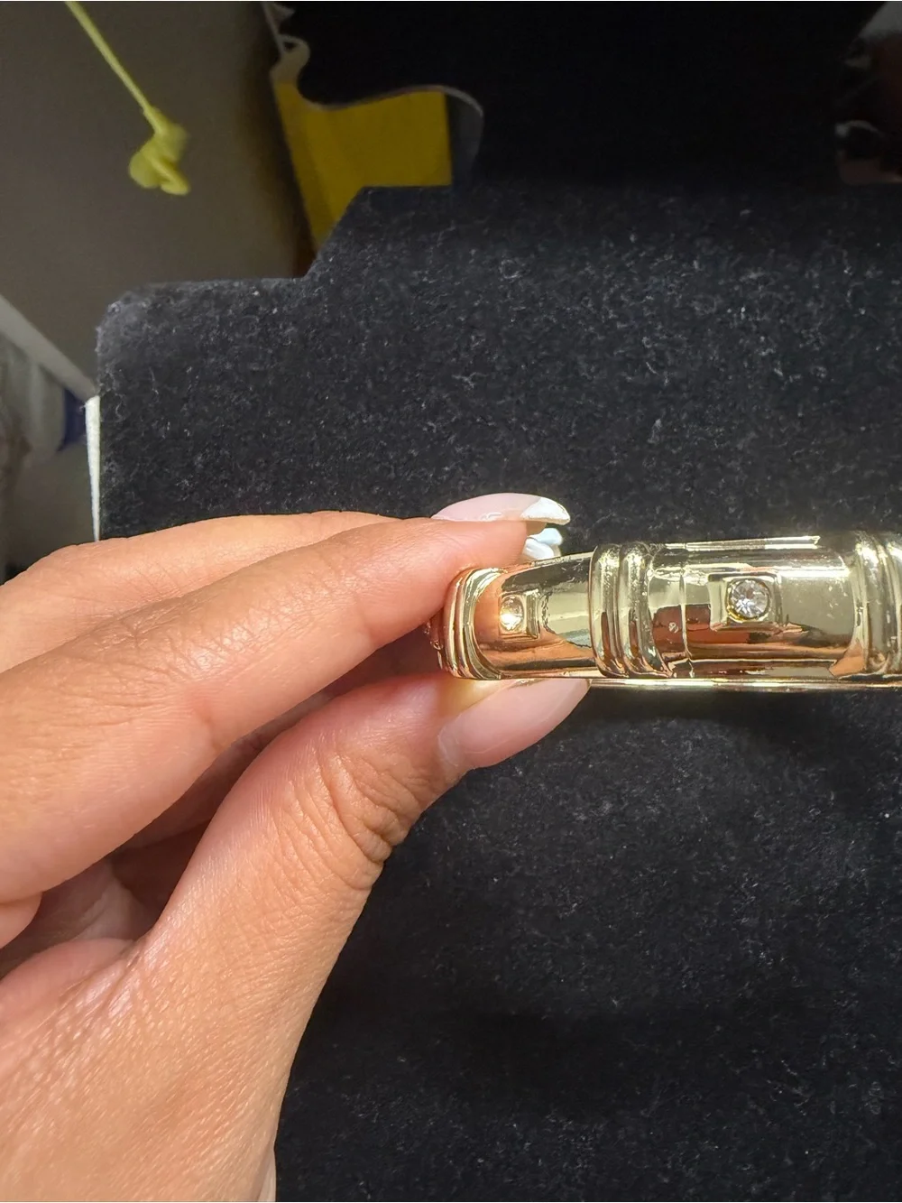 Gold Tone Hinged Bracelet with Crystal Accents - SZ 7